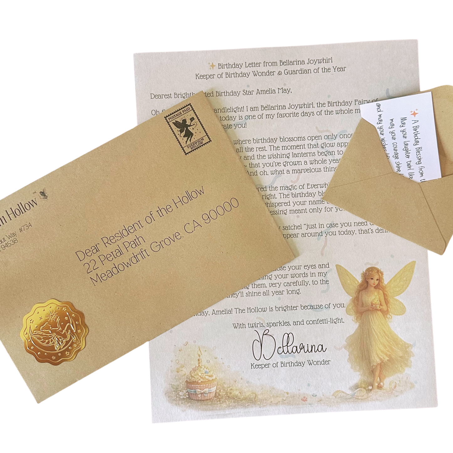 "Bellarina the birthday fairy letter personalized for your child from Everwhim Hollow