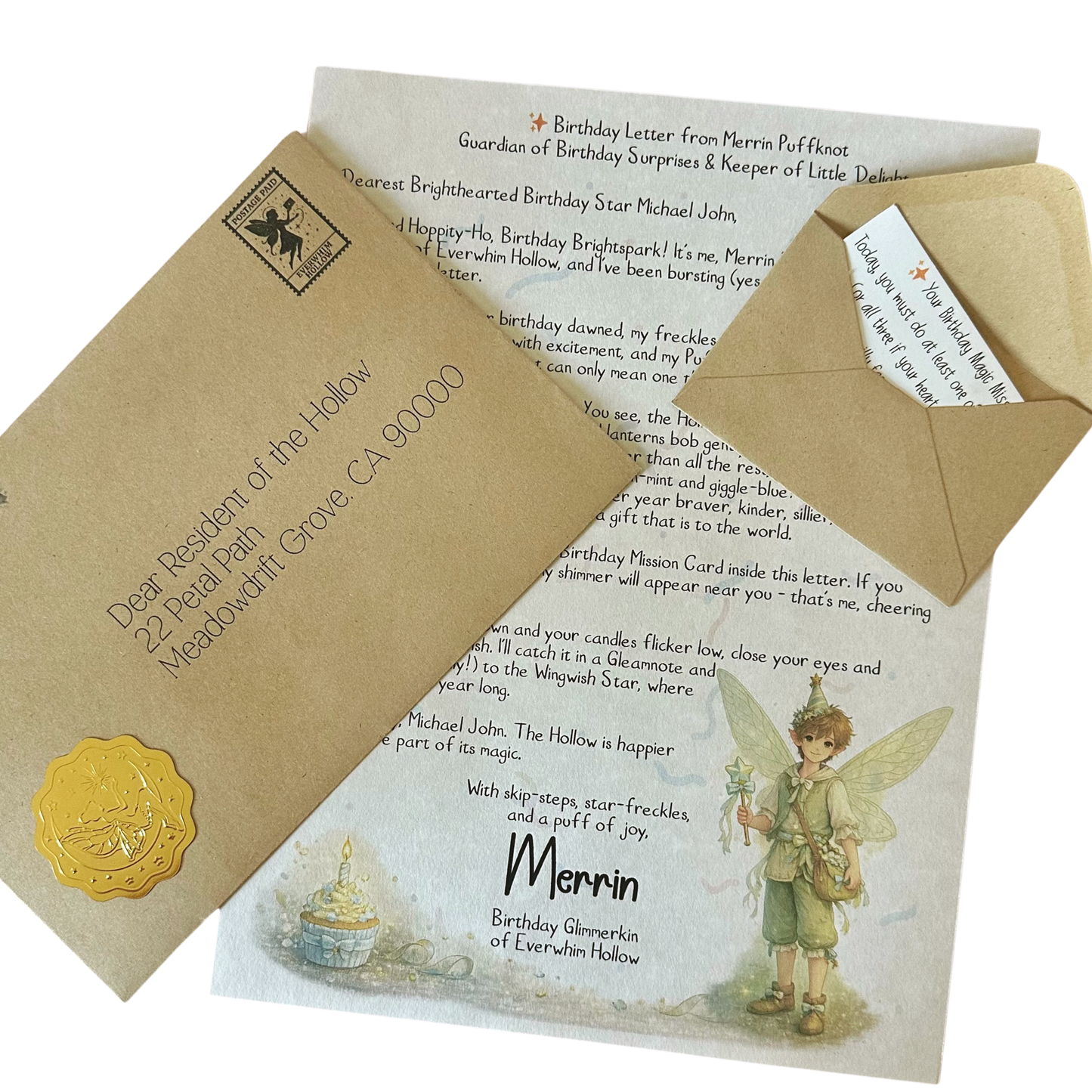 "Merrin the birthday fairy letter personalized for your child from Everwhim Hollow